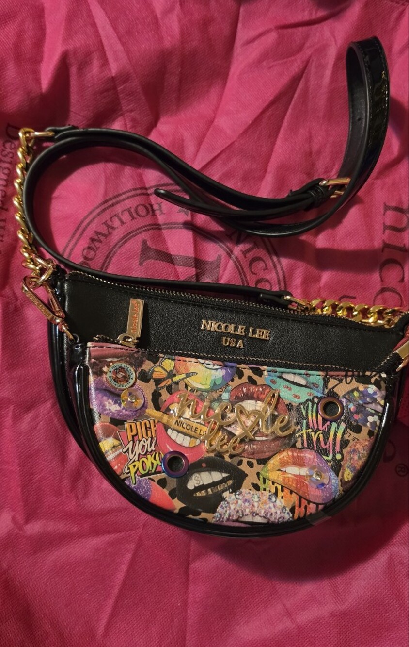 Nicole Lee Black Multicolor Half-Moon Crossbody Bag